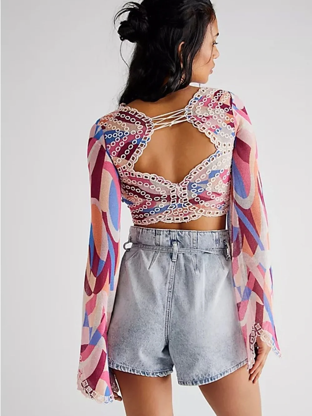 Free People Eyes On You Lace Up Retro Swirl Crop Top size XS